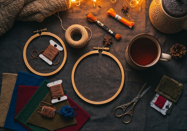 warsztat haftu z róznymi nićmi